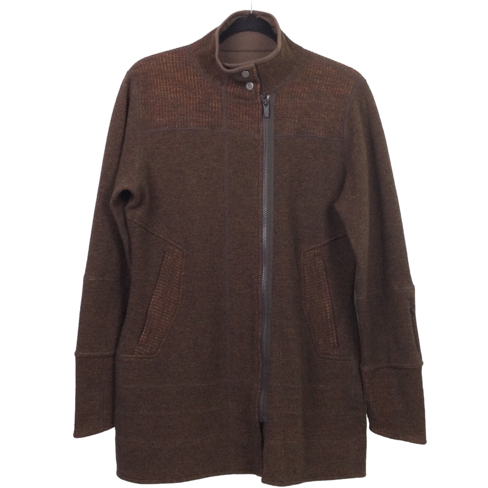 Title Nine Women's Full Zip Mock Neck Pockets Long Sleeve Brown Knit Jacket M